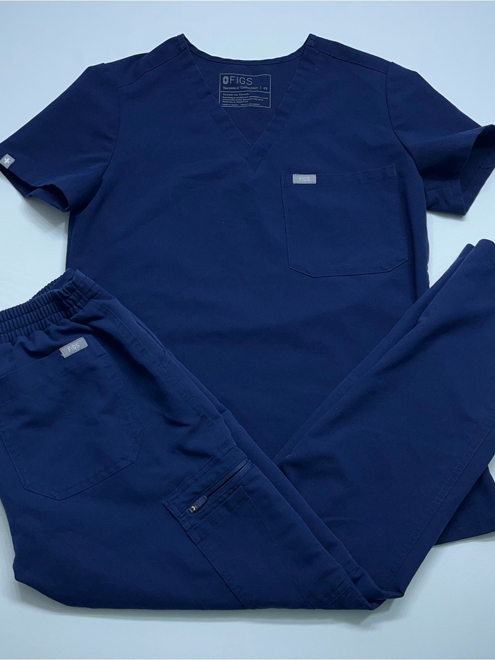 FIGS Scrub Set Womens XS Casma Top XS/P Yola Skinny Bottoms Navy Blue